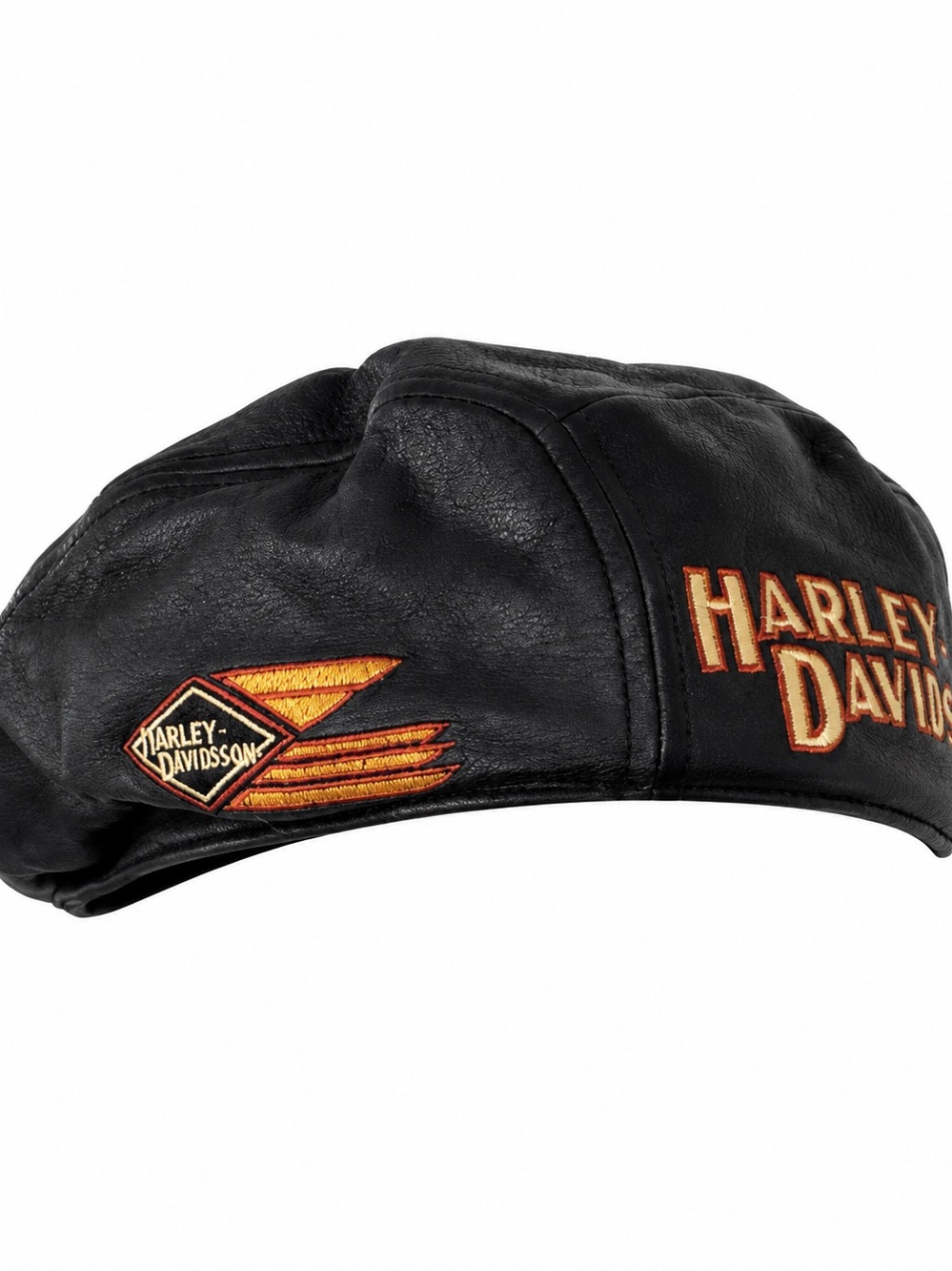Vintage Harley-Davidson Black Leather Beret Embroidered Biker Hat Unisex